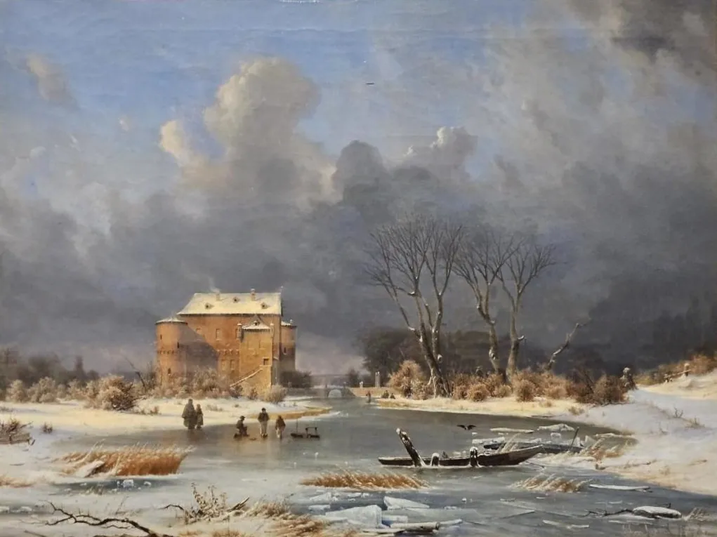 Snow scene - the Haunted House,, by Georg Emil Libert, oil, 1848