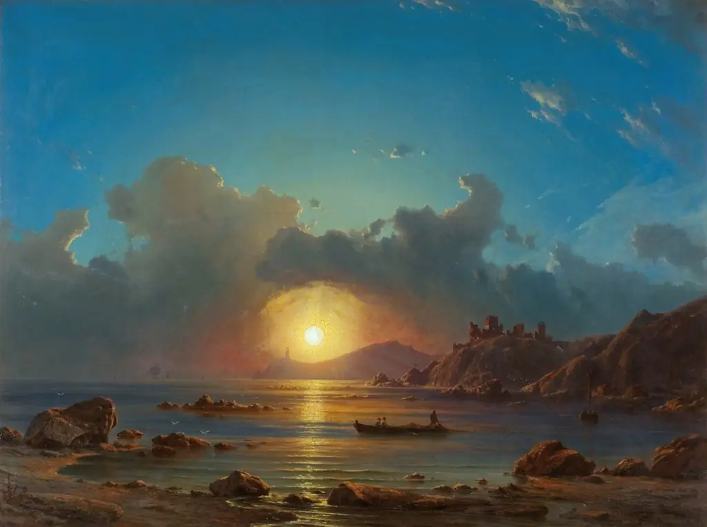Sunset on a Bay, with Castle Ruins, by Georg Emil Libert