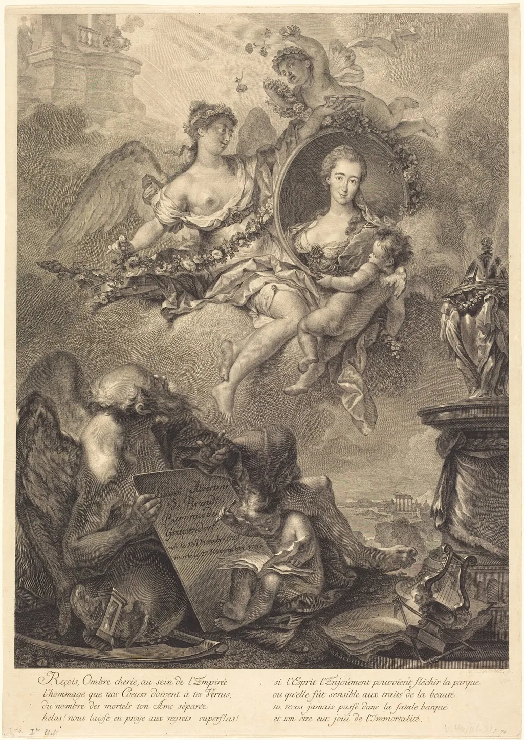 Louise Albertine de Brandt, Baroness von Grapendorf, by Georg Friedrich Schmidt, ink, 1744