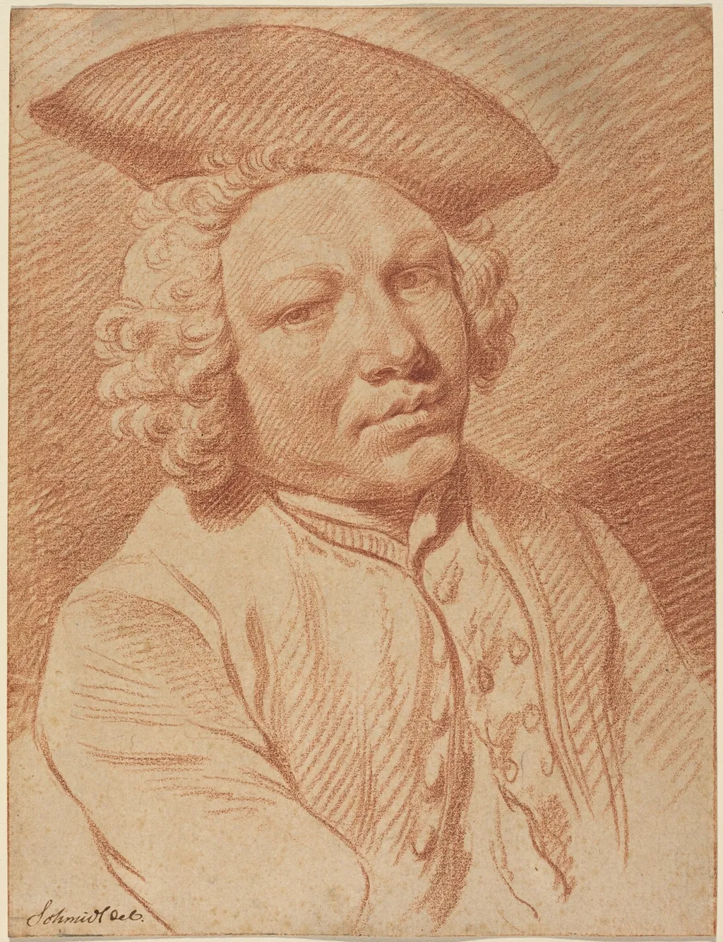 Portrait of a Man in a Tricorn Hat, by Georg Friedrich Schmidt, chalk, 1744