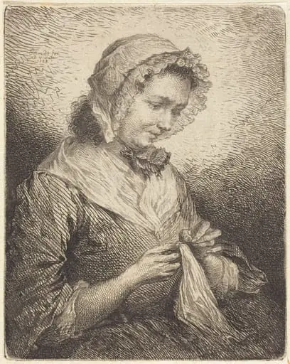 The Artist's Wife Sewing, by Georg Friedrich Schmidt