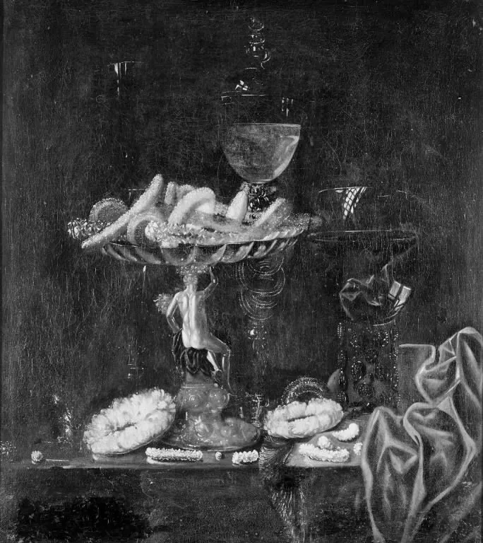 A Table with Drinking Vessel and Confectionery, by Georg Hainz, oil, 1666
