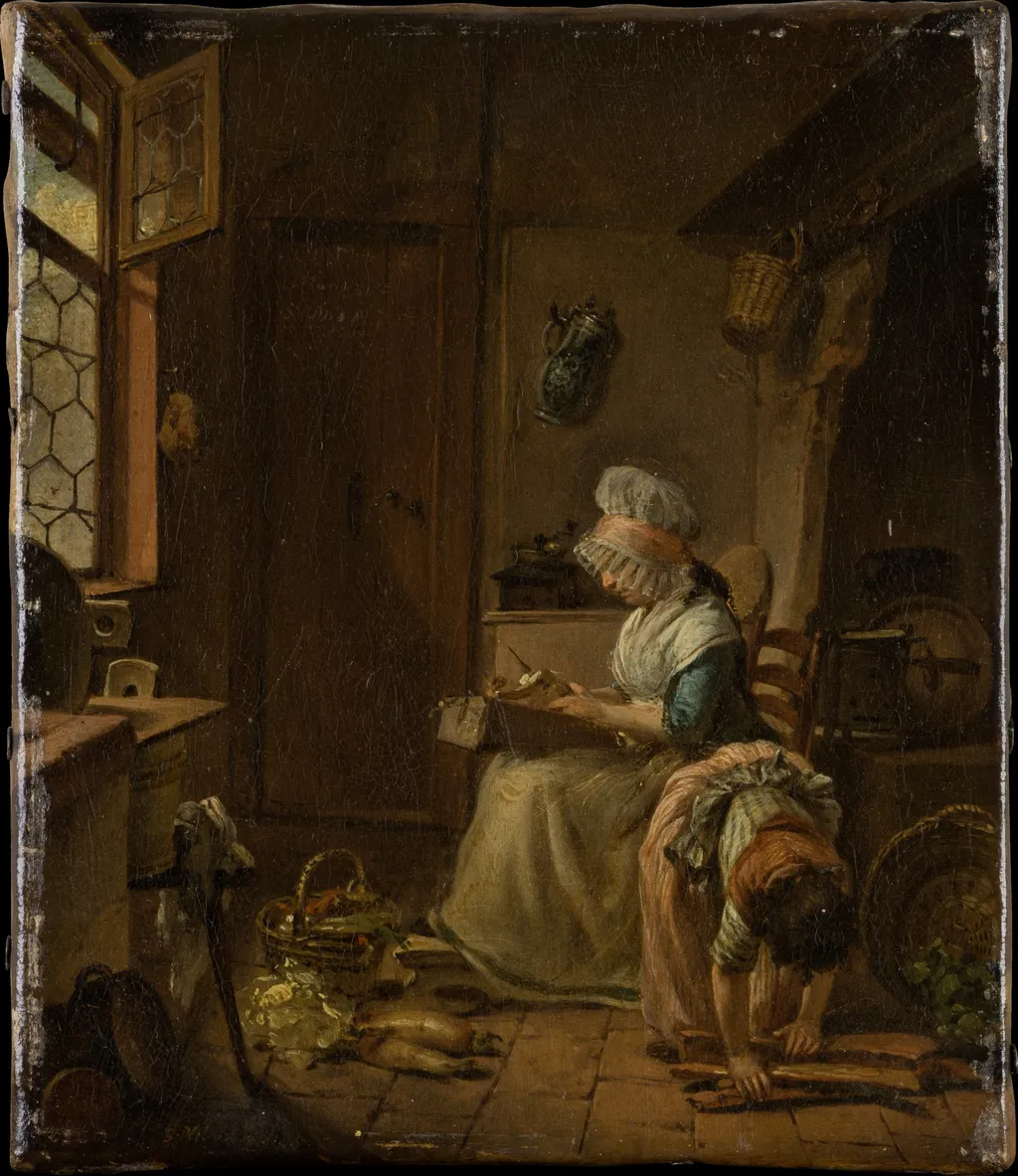 Kitchen Scene, by Georg Karl Urlaub, oil, 1797