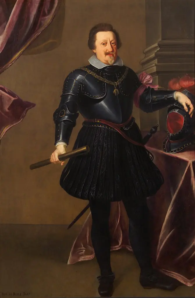 Emperor Ferdinand II. (1578-1637) in black armor, full-length, by Georg Pachmann