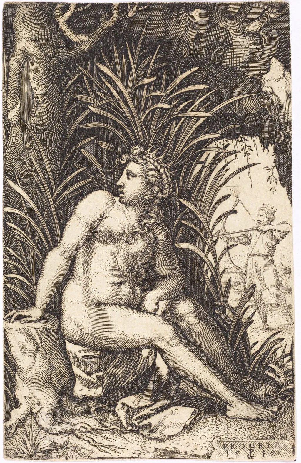Procris, by Georg Pencz, ink, 1539