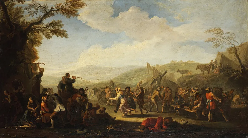 Amusement in the Field Camp, by Georg Philipp Rugendas the Elder, oil, 1698