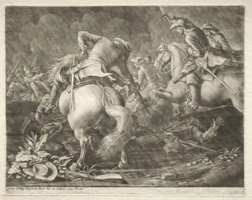 Skirmish between Prussian and Hungarian Hussars, by Georg Philipp Rugendas the Elder