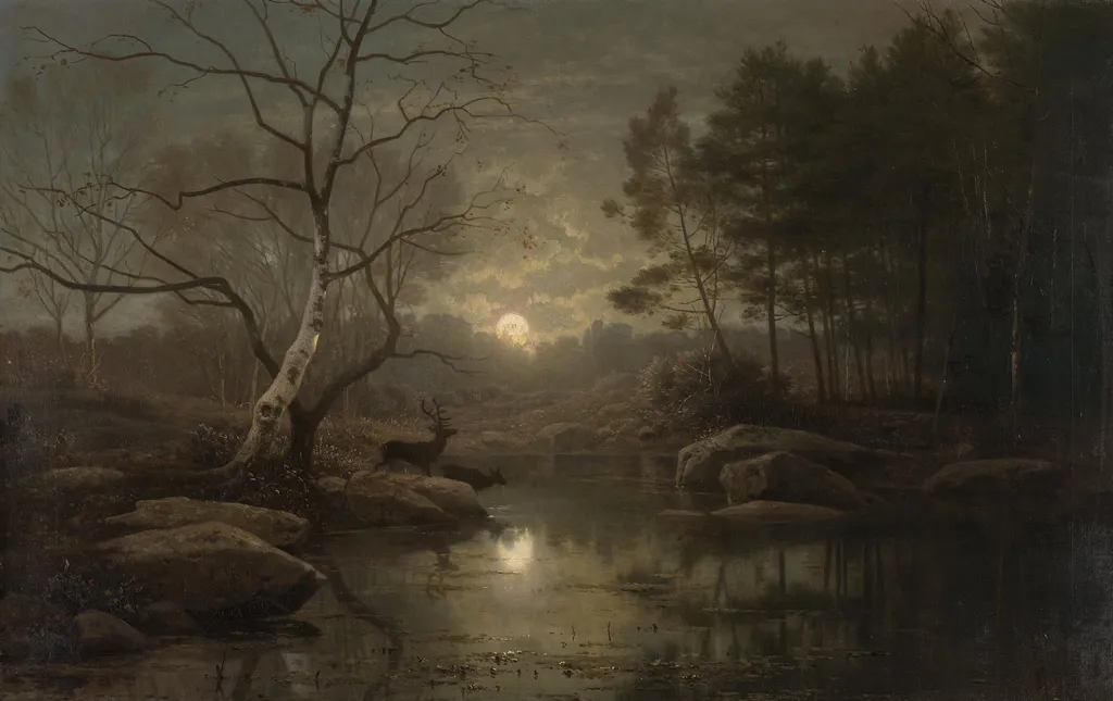 Forest Landscape in the Moonlight, by Georg Saal, unspecified, 1861