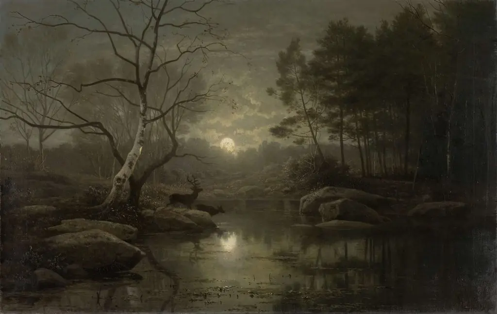 Forest Landscape in the Moonlight, by Georg Saal