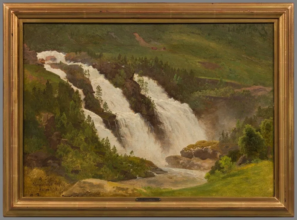 The Verma Waterfalls. Study, by Georg Saal, oil, 1854