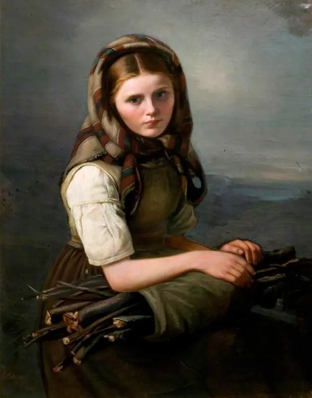Girl Gathering Sticks, by Georg Schwer