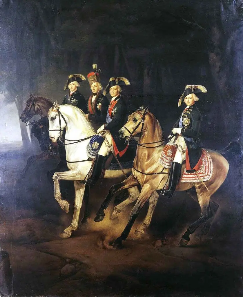 Equestrian Portrait of Emperor Paul I with his Sons and Joseph I, King of Hungary, by Georg von Bothmann, 1848