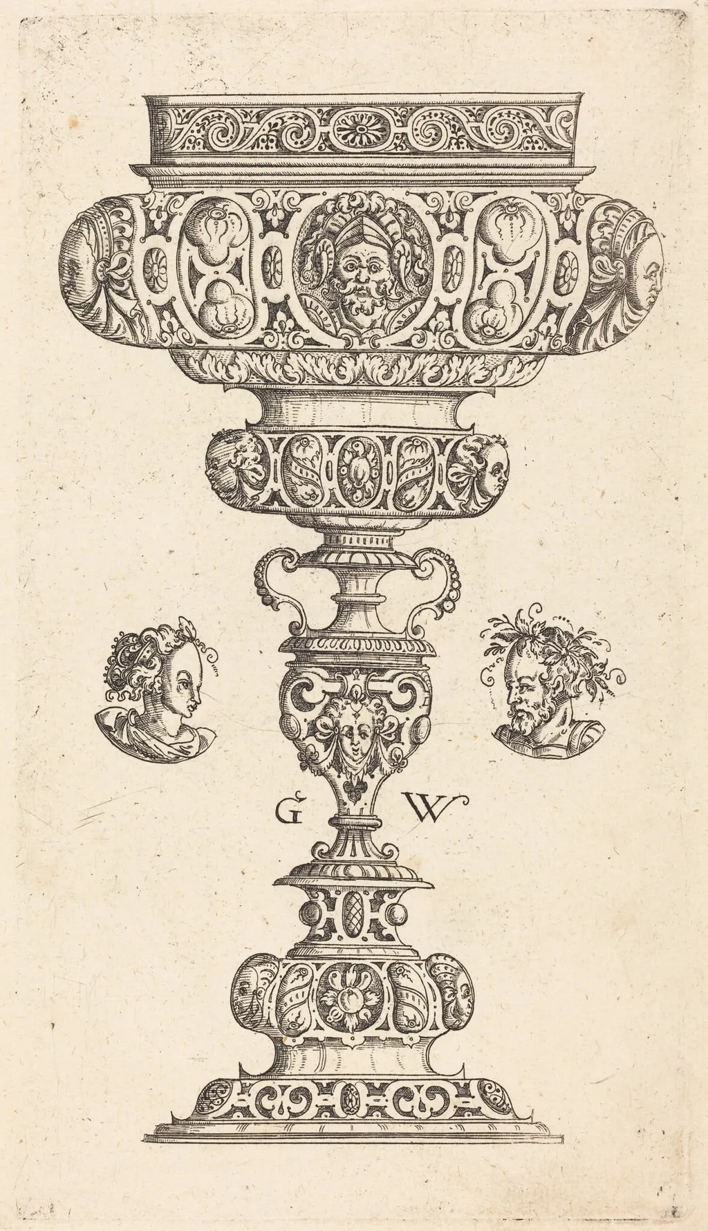 Chalice with Head of a Warrior, by Georg Wechter I, ink, 1579