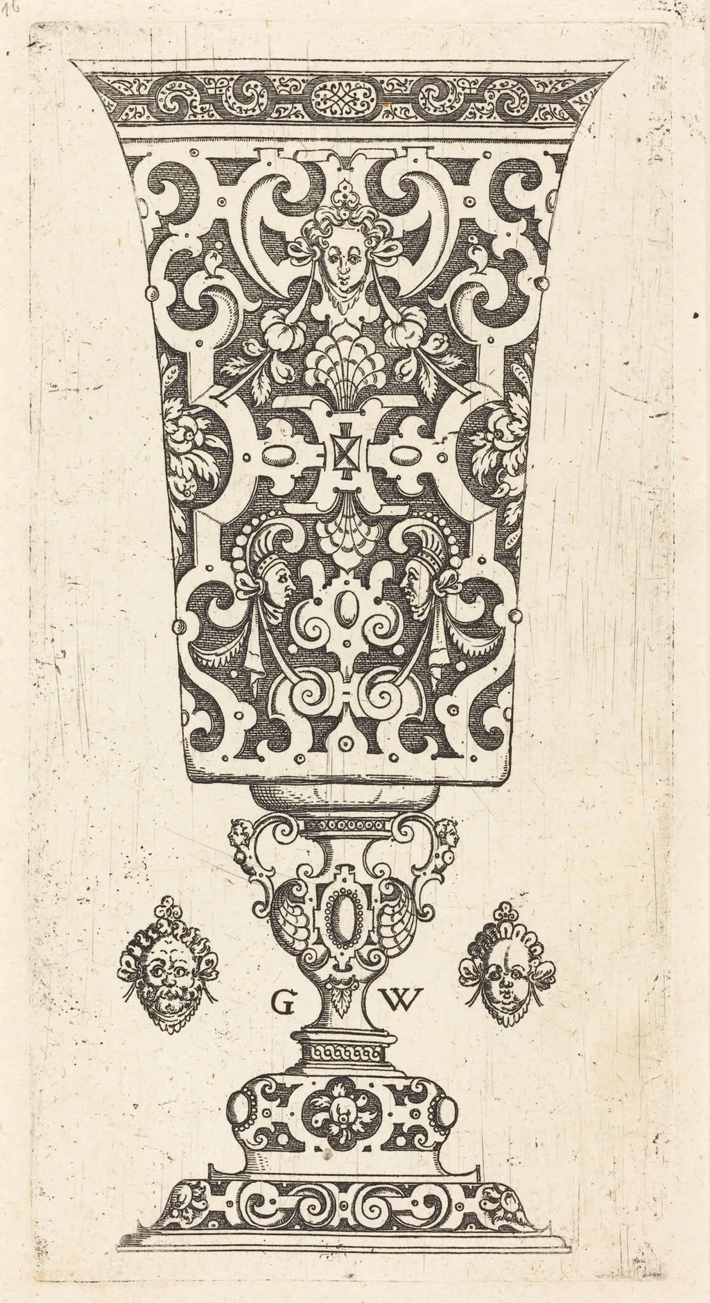 Goblet decorated with masque, by Georg Wechter I, ink, 1579