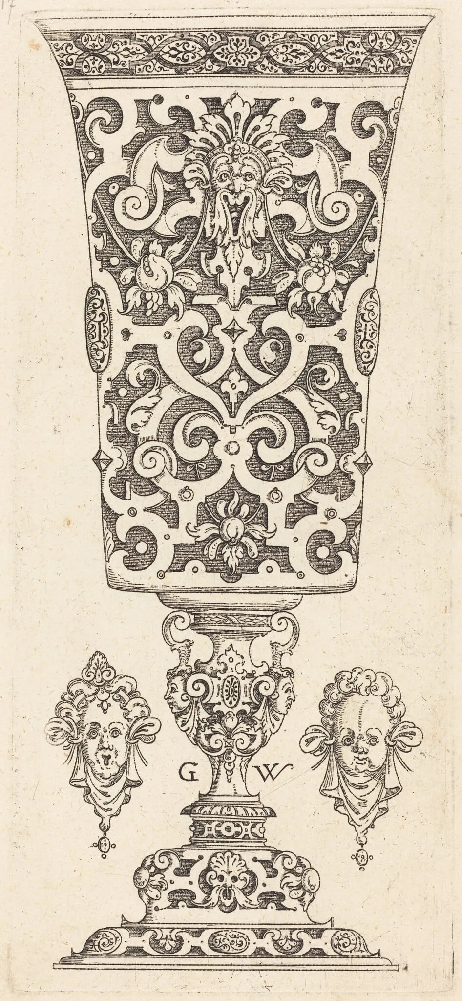 Goblet with base decorated with two large scallops, by Georg Wechter I, ink, 1579