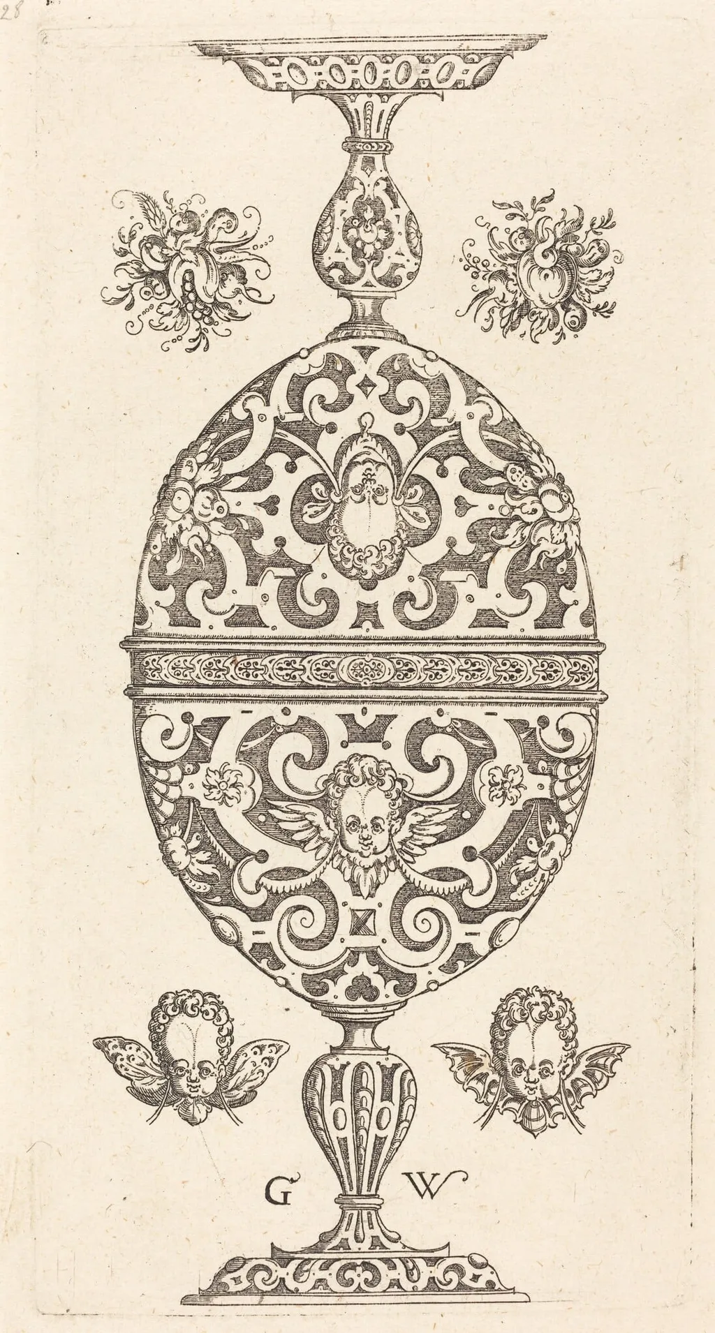 Two small goblets superimposed in reverse, by Georg Wechter I, ink, 1579