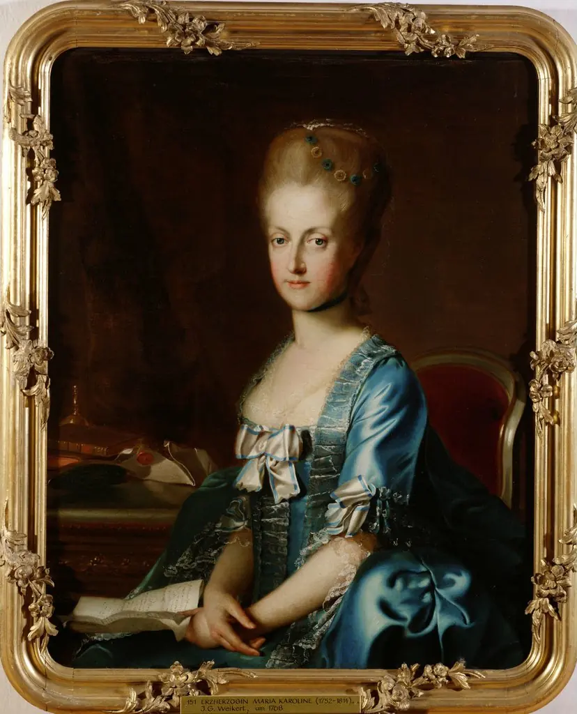 Erzherzogin Maria Karoline (1752-1814), Königin beider Sizilien, an einem Tisch sitzend, Halbfigur, by Georg Weikert