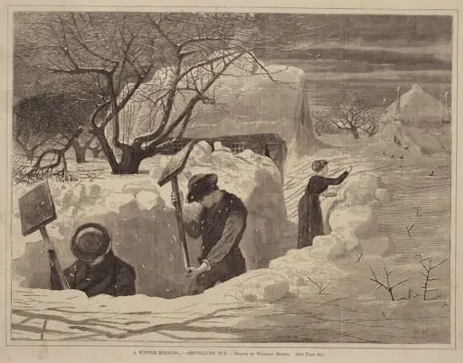 A Winter-Morning, - Shovelling Out, by George A. Avery, 1871