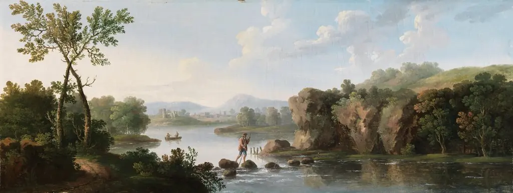A Landscape with a Man Fording a Stream, by George Barret, Sr.