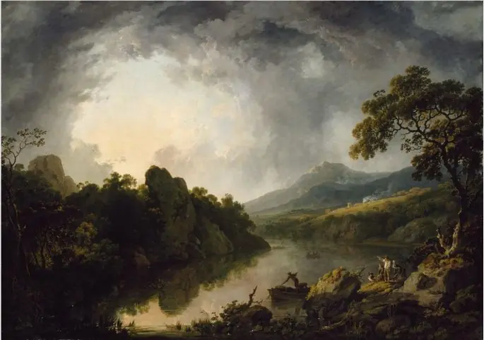 An Extensive Wooded Landscape with Fishermen Hauling in their Nets, by George Barret, Sr.
