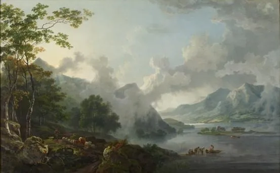 View of Windermere Lake, early morning, by George Barret, Sr., oil