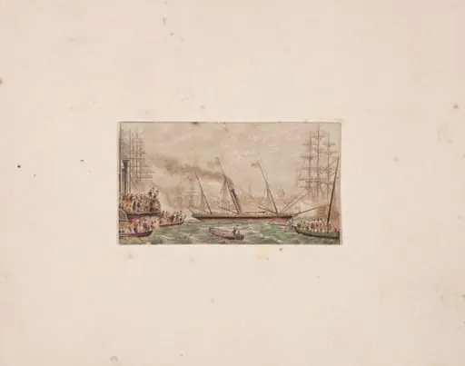 Needle-box Print: The Royal Fleet in Kilkenny Bay (?), by George Baxter