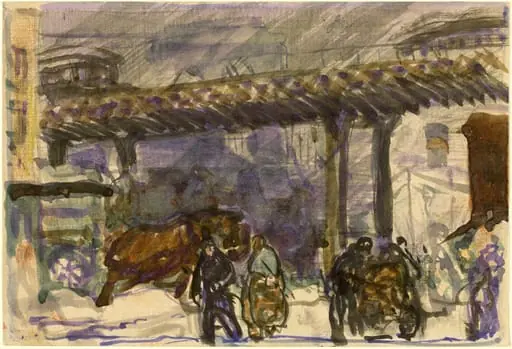 A Winter Day - Under the Elevated near Brooklyn Bridge, by George Bellows