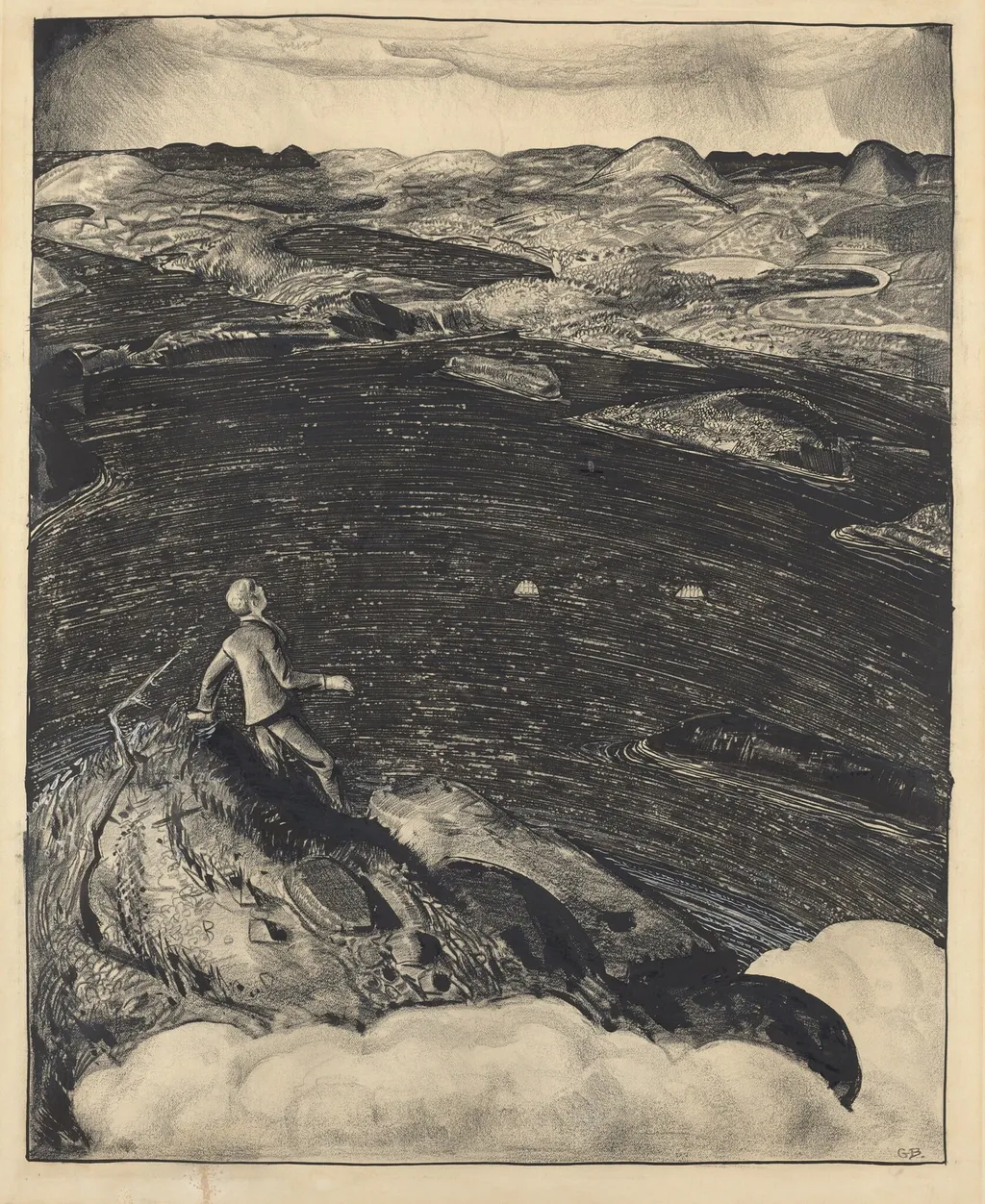 Dancing Town (The Top of the World), by George Bellows, ink, 1922