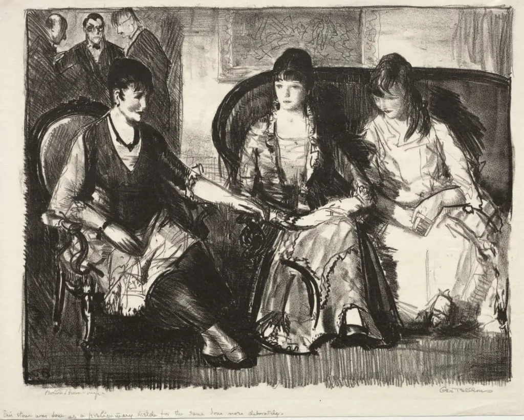 Elsie, Emma and Marjorie, First Stone, by George Bellows, 1921