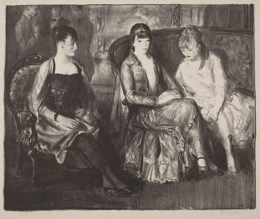Elsie, Emma and Marjorie, second stone, by George Bellows, ink, 1921