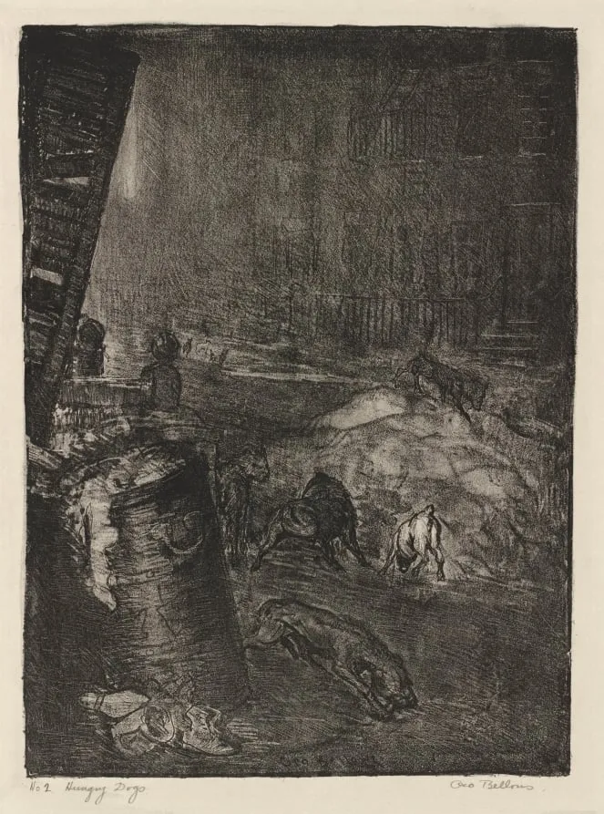 Hungry Dogs, Second Stone, second state, by George Bellows, 1916