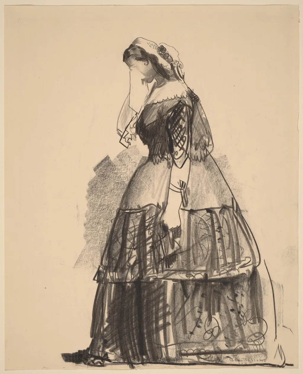 Lady of 1860 - The Actress, by George Bellows, graphite, 1922