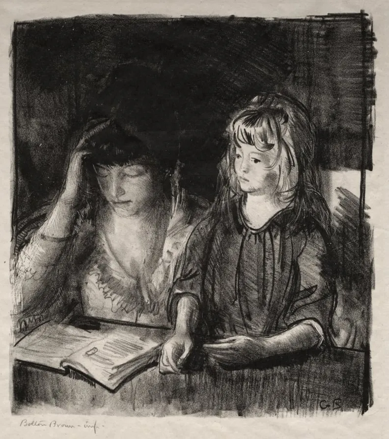 Mrs. Bellows Reading to Her Daughter Anne, by George Bellows, 1913