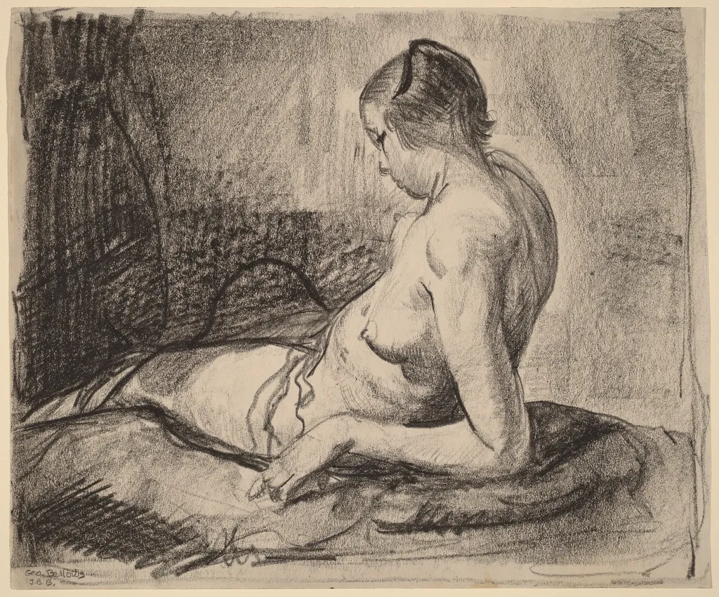 Nude Girl Reclining, by George Bellows, crayon, 1919