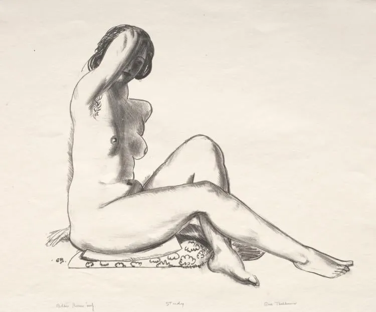 Nude Study, Girl Sitting on a Flowered Cushion, by George Bellows, 1924