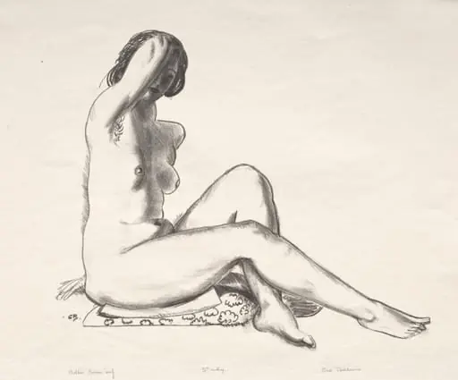 Nude Study, Girl Sitting on a Flowered Cushion, by George Bellows