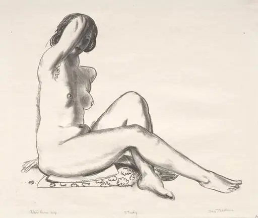 Nude Study, Girl Sitting on a Flowered Cushion, by George Bellows