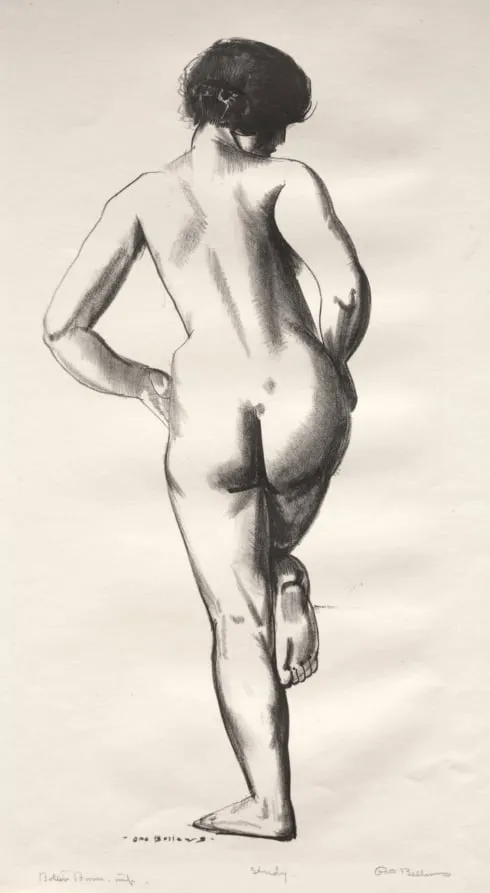 Nude Study, Girl Standing on One Foot, by George Bellows, 1924
