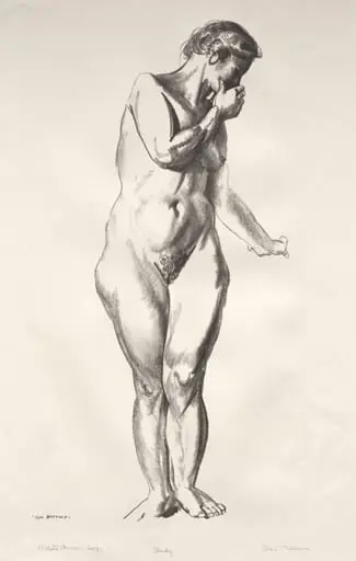 Nude Study, Girl Standing with Hand Raised to Mouth, by George Bellows