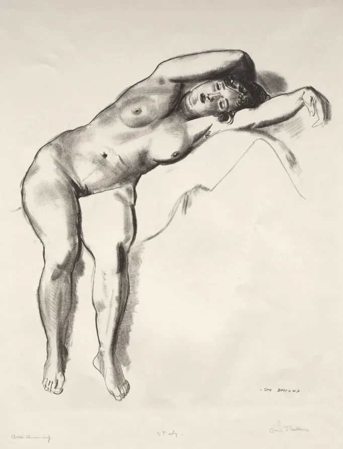Nude Study, Woman Stretched on Bed, by George Bellows, 1924