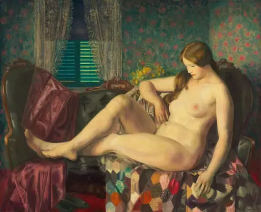 Nude with Hexagonal Quilt, by George Bellows
