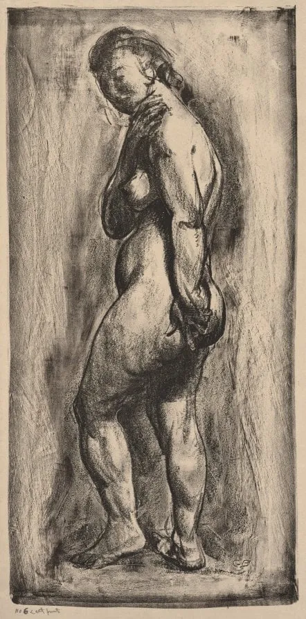 Nude Woman Standing, Side View, by George Bellows, 1916