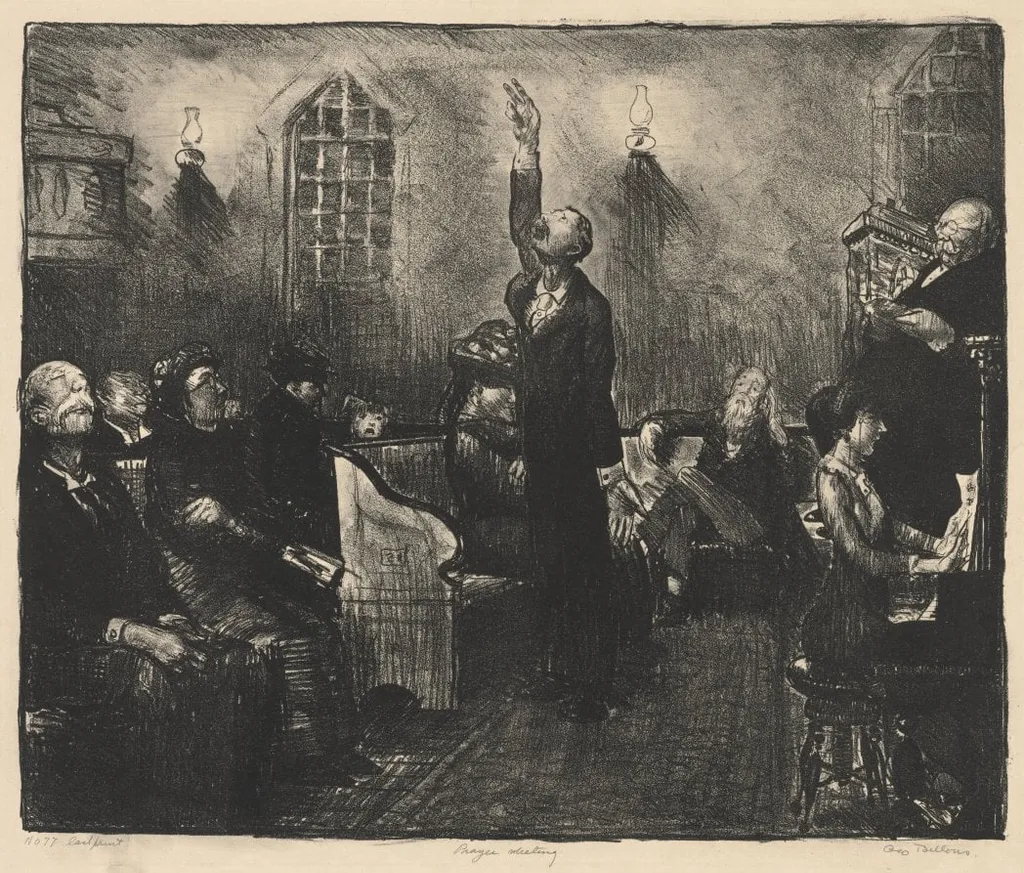 Prayer Meeting, First Stone, by George Bellows, 1916