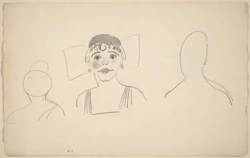 Sketches of Three Female Heads [recto], by George Bellows