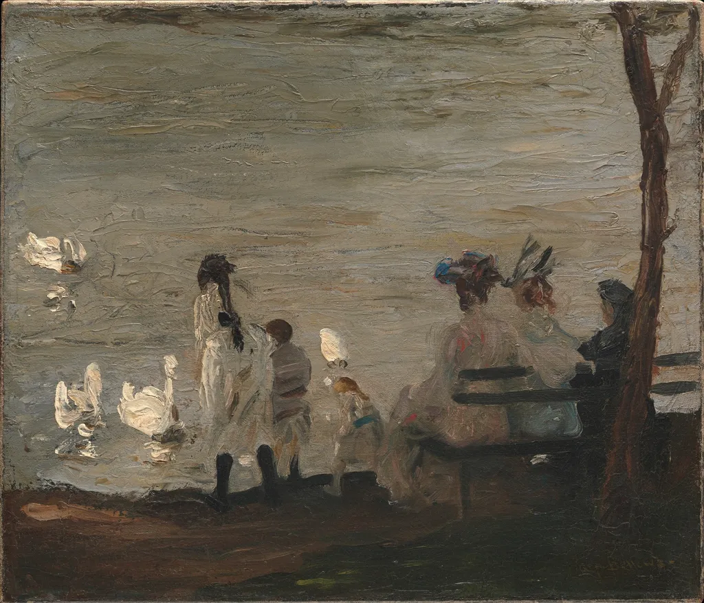 Swans in Central Park, by George Bellows, oil, 1906