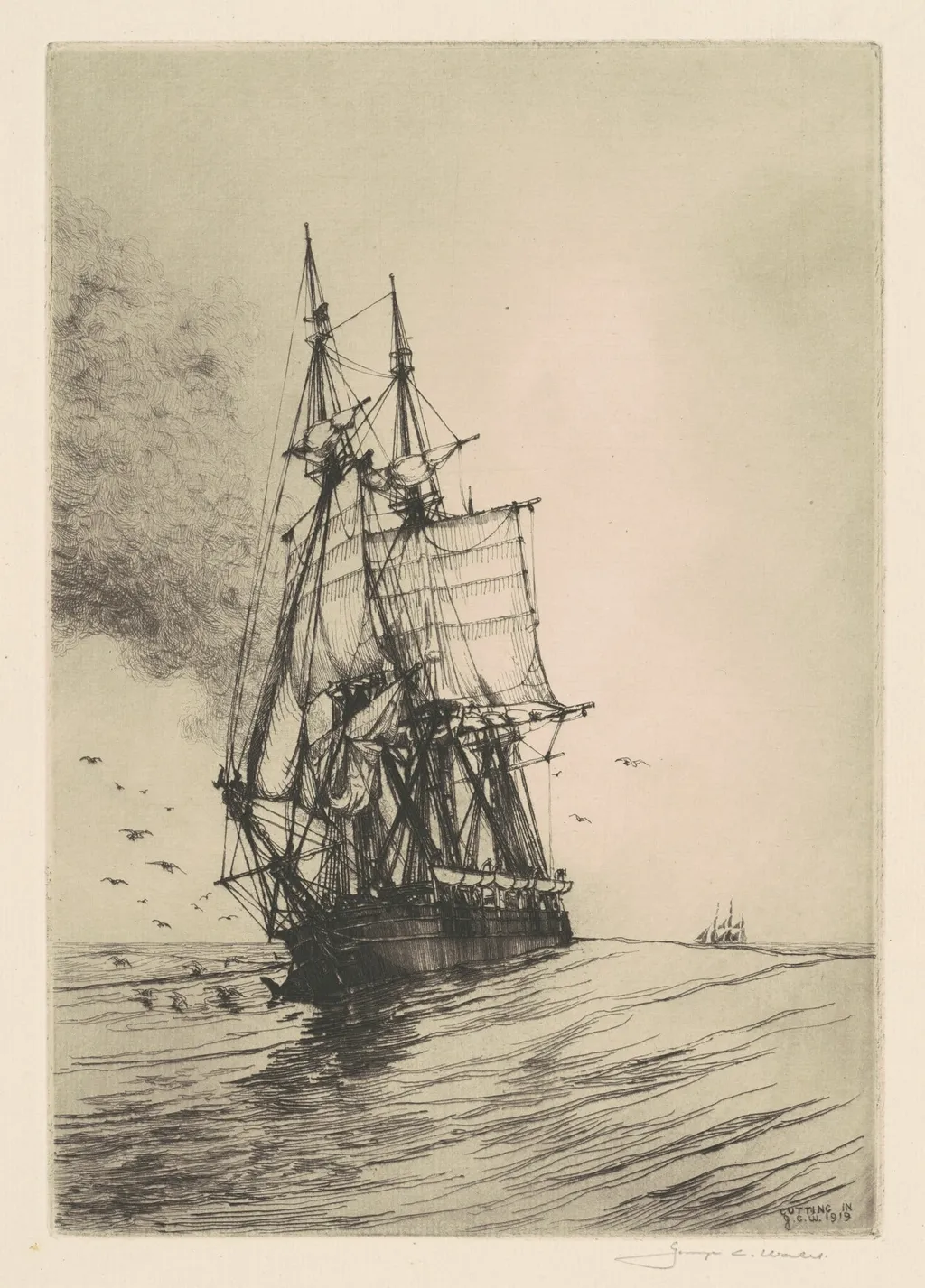 Cutting In, by George Canning Wales, ink, 1919