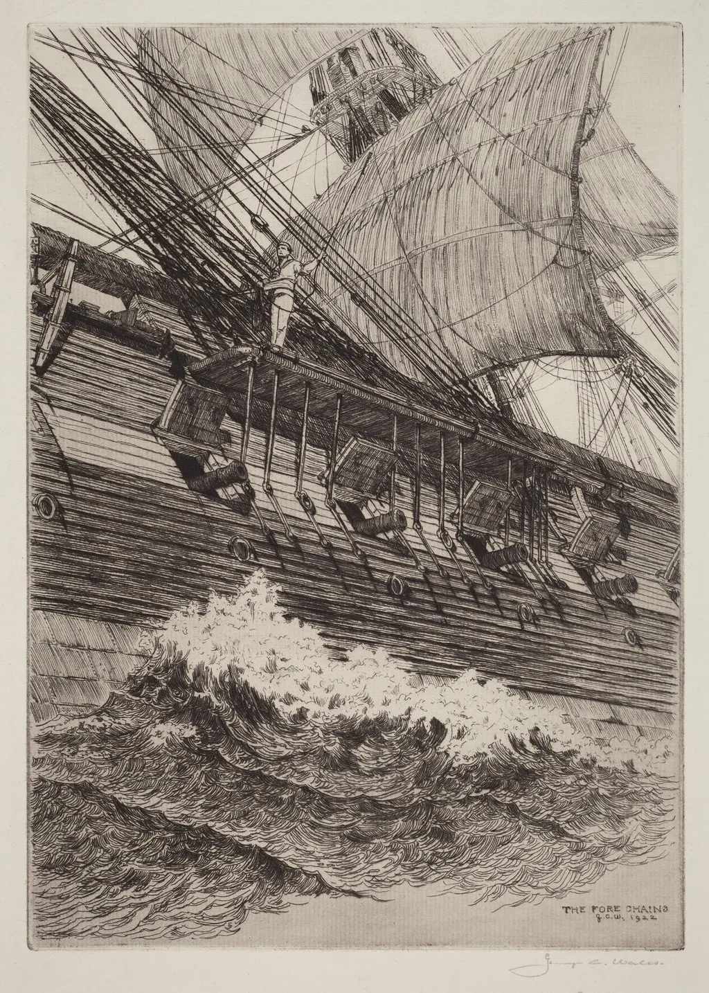 The Fore Chains, by George Canning Wales, ink, 1922