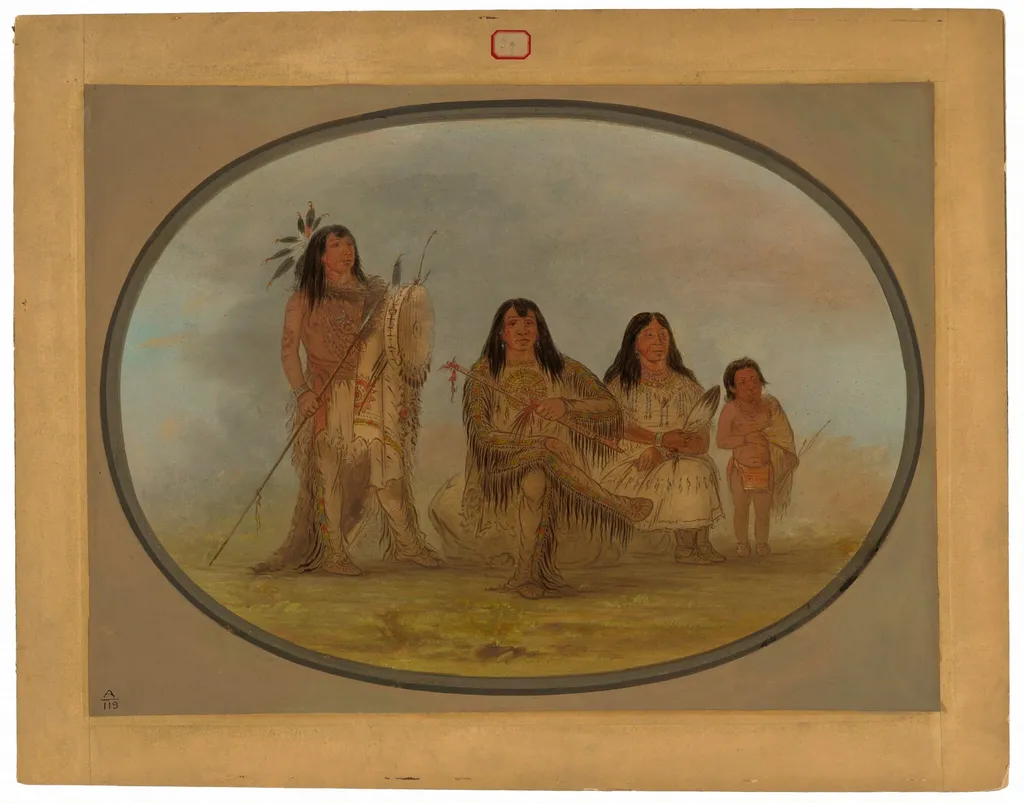 A Blackfoot Chief, His Wife, and a Medicine Man, by George Catlin, oil, 1865