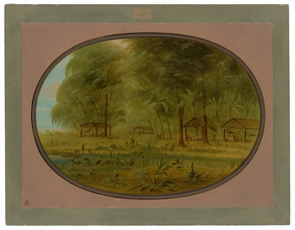 A Caribbe Village in Dutch Guiana, by George Catlin, oil, 1862