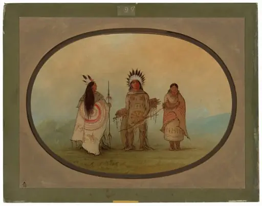 A Crow Chief, a Warrior, and His Wife, by George Catlin
